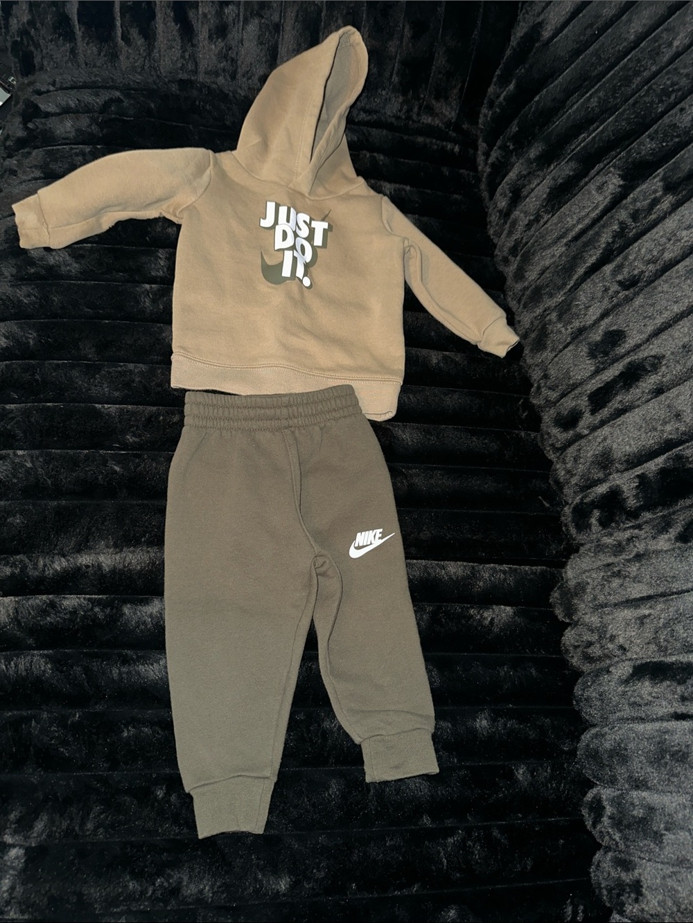 Nike Kids Olive Green Hoodie & Joggers Set with 'Just Do It' Graphic